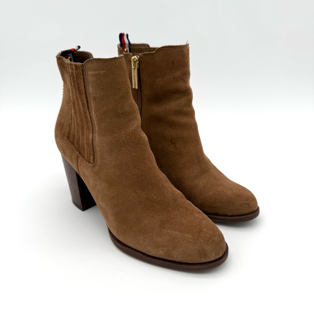 Tommy Hilfiger Women's Brown Suede Ankle Boots Size 6 Heels Zip Zipper - Picture 3 of 13